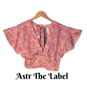 Astr The Label Womens Crop Top Sz M Tie Back Rich Satin All Over Pink Floral